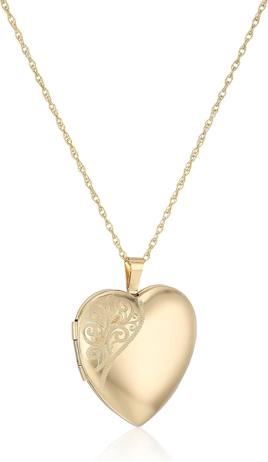 Collection 14K Satin and Polished Finish Hand Engraved Heart Shaped Locket Necklace, 18" Sterling Silver