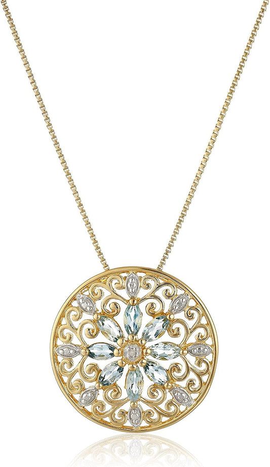 Collection 18K Yellow Gold Plated Sterling Silver Gemstone and Diamond Accent Filigree Mandala Pendant Necklace, 18" Topaz