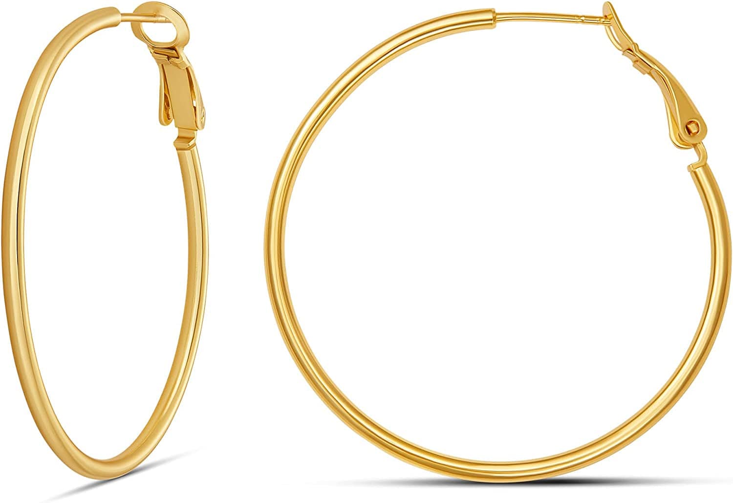 Collection 925 Sterling Silver Lightweight Paddle Back Hoop Earrings Yellow Gold / 40mm/1.5 inches