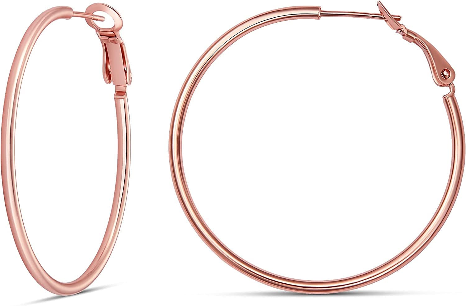 Collection 925 Sterling Silver Lightweight Paddle Back Hoop Earrings Rose Yellow Gold / 40mm/1.5 inches