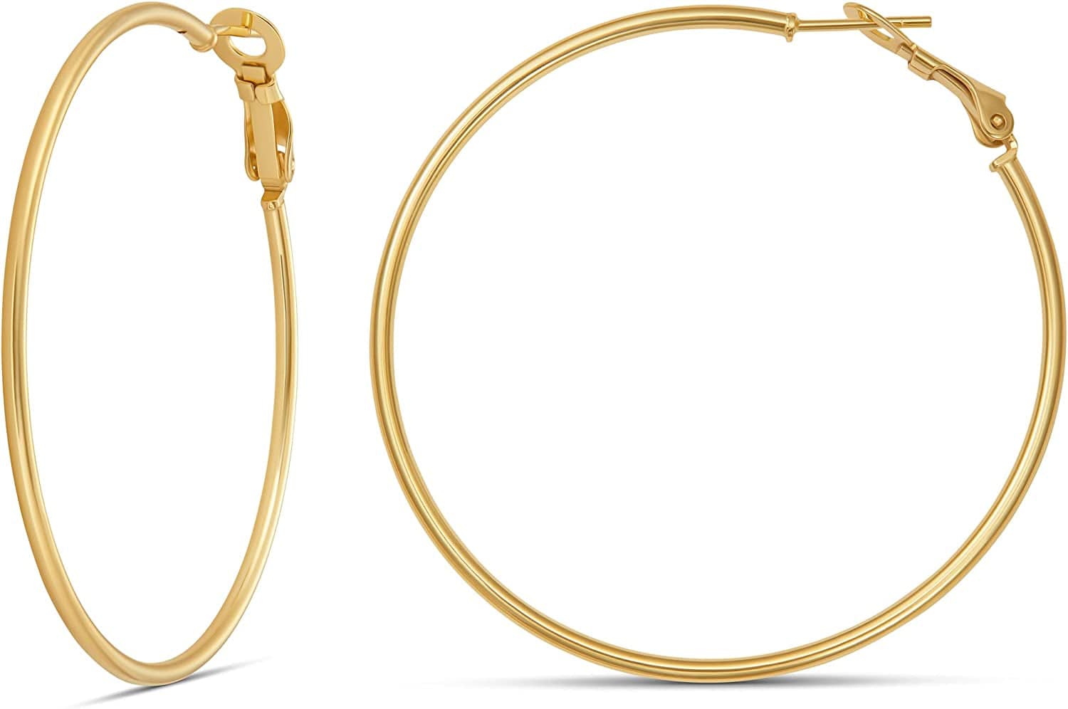 Collection 925 Sterling Silver Lightweight Paddle Back Hoop Earrings Yellow Gold / 50mm/2 inches