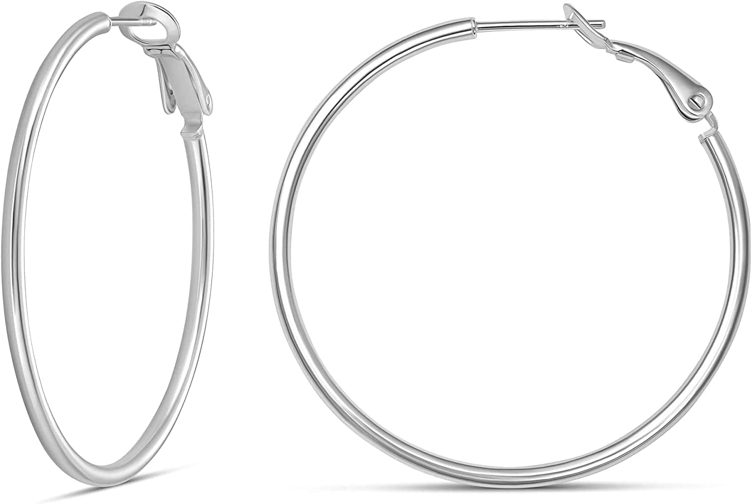 Collection 925 Sterling Silver Lightweight Paddle Back Hoop Earrings Silver / 40mm/1.5 inches
