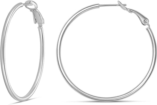 Collection 925 Sterling Silver Lightweight Paddle Back Hoop Earrings Silver / 40mm/1.5 inches