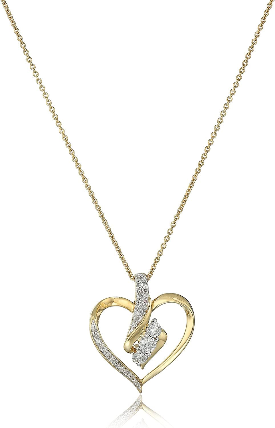 Collection Diamond 3 Stone Pendant Necklace (1/4 Cttw), 18" Yellow Gold / 3 Stone Heart Pendant Necklace