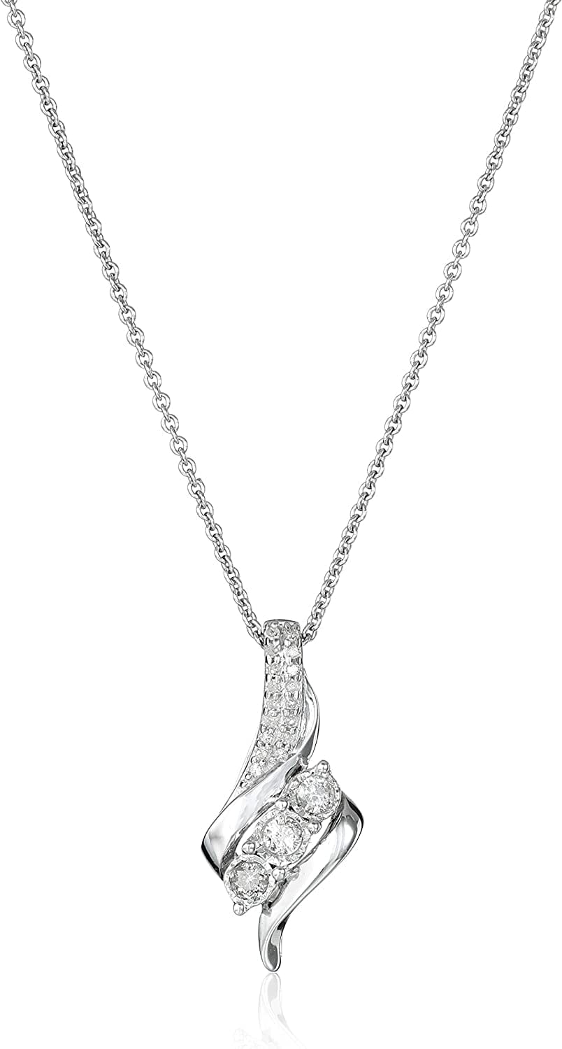 Collection Diamond 3 Stone Pendant Necklace (1/4 Cttw), 18" Silver / 3 Stone Twisted Pendant Necklace