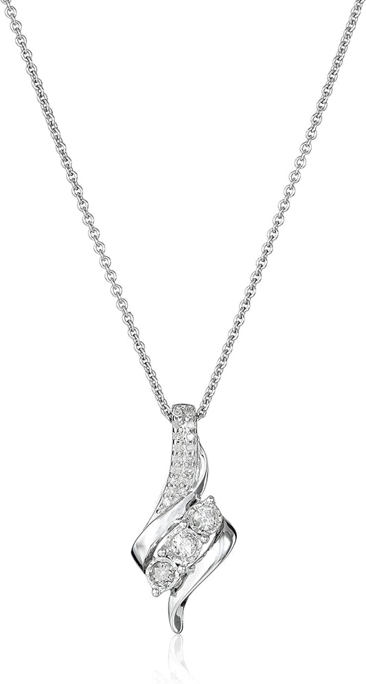 Collection Diamond 3 Stone Pendant Necklace (1/4 Cttw), 18" Silver / 3 Stone Twisted Pendant Necklace
