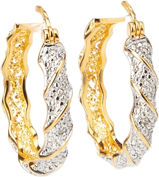 Collection Plated Bronze Diamond Accent Twisted Hoop Earrings Rose Gold