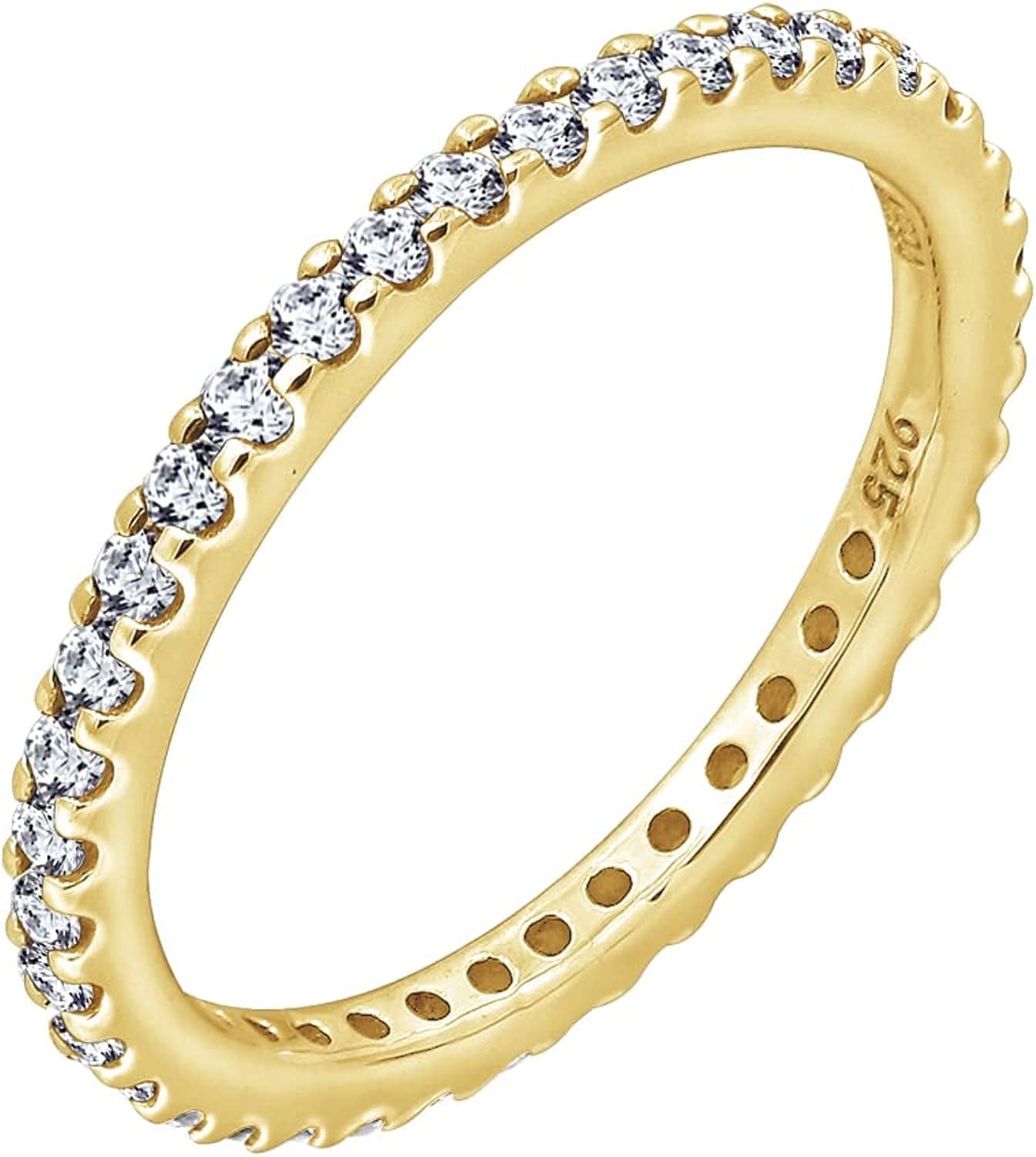 Collection Platinum or Gold Plated Sterling Silver All-Around Band Ring Set with round Infinite Elements Zirconia Yellow Gold Plated Silver / 1/2 cttw / Size 7