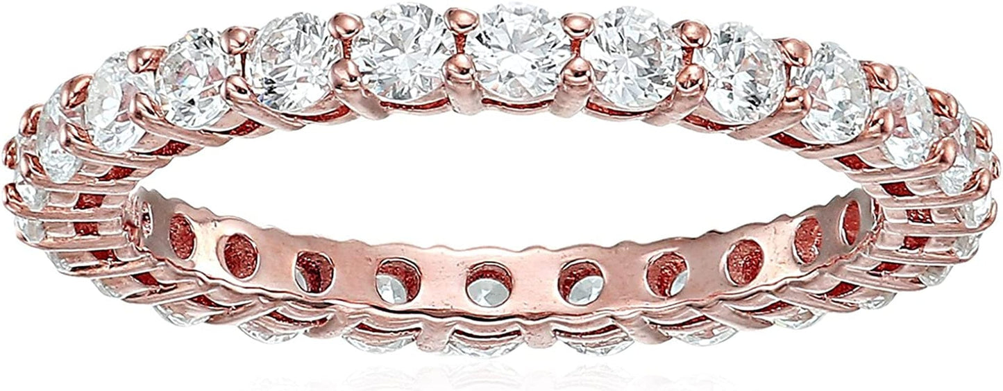 Collection Platinum or Gold Plated Sterling Silver All-Around Band Ring Set with round Infinite Elements Zirconia Rose Gold Plated Silver / 1 cttw / Size 8
