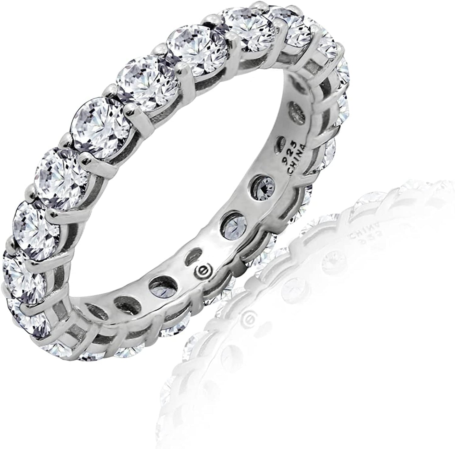 Collection Platinum or Gold Plated Sterling Silver All-Around Band Ring Set with round Infinite Elements Zirconia Platinum Plated Silver / 3 cttw / Size 6