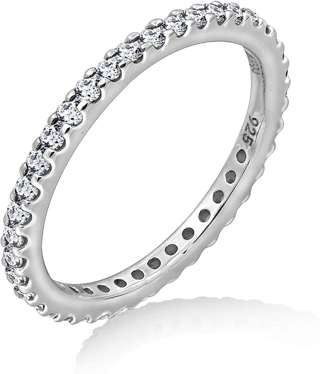 Collection Platinum or Gold Plated Sterling Silver All-Around Band Ring Set with round Infinite Elements Zirconia Platinum Plated Silver / 1/2 cttw / Size 8