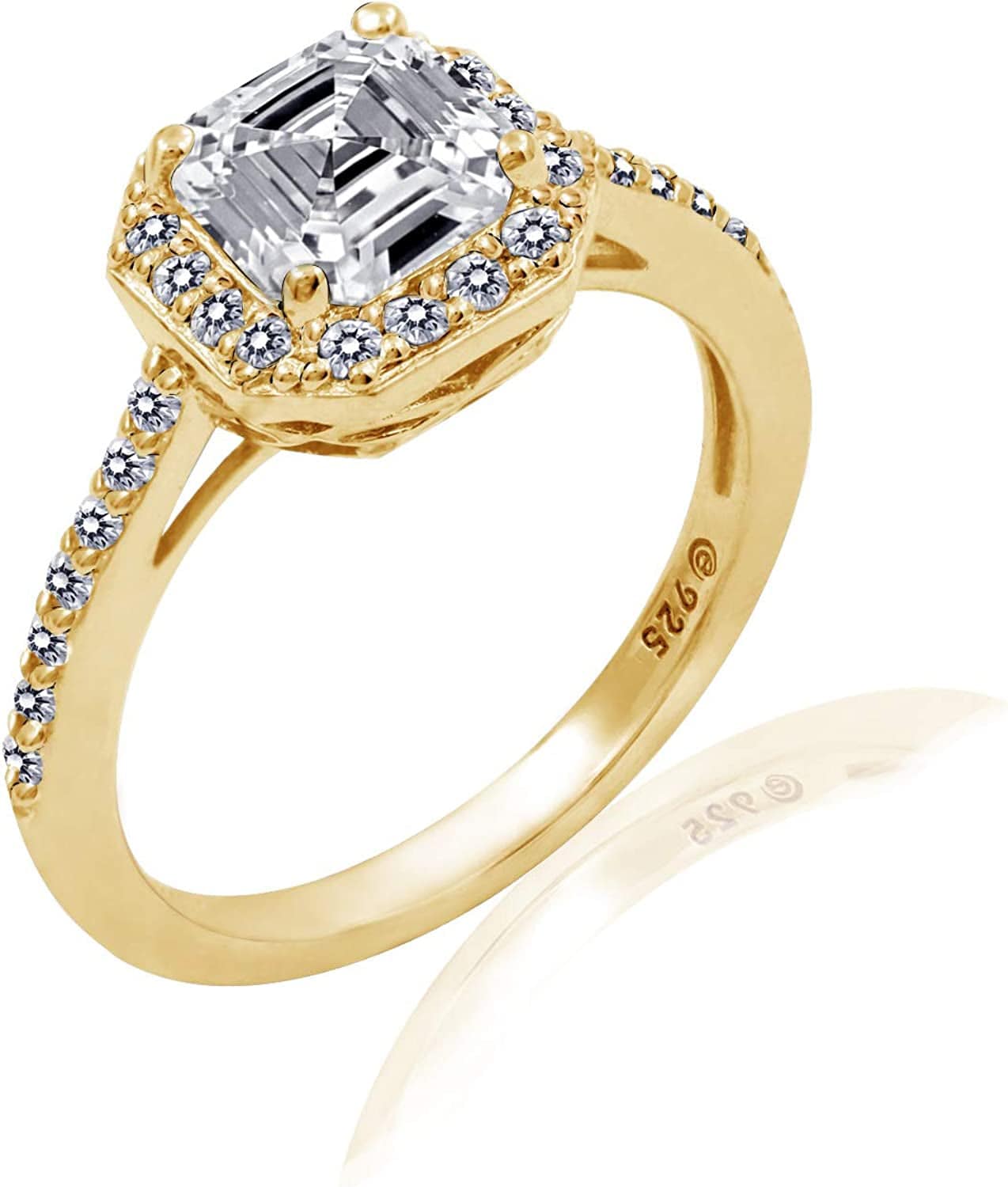 Collection Platinum or Gold Plated Sterling Silver Asscher-Cut Halo Ring Set with Infinite Elements Zirconia yellow-gold-plated-silver / 6