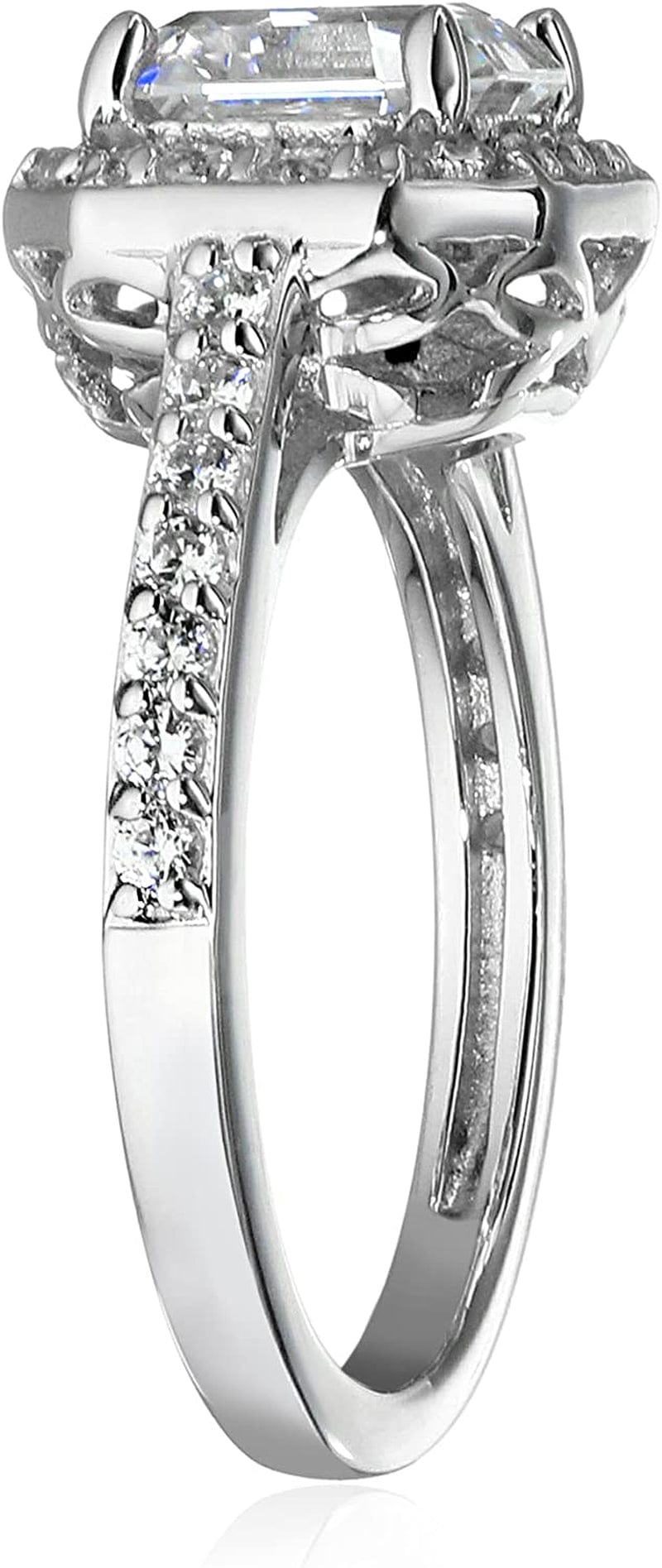 Collection Platinum or Gold Plated Sterling Silver Asscher-Cut Halo Ring Set with Infinite Elements Zirconia