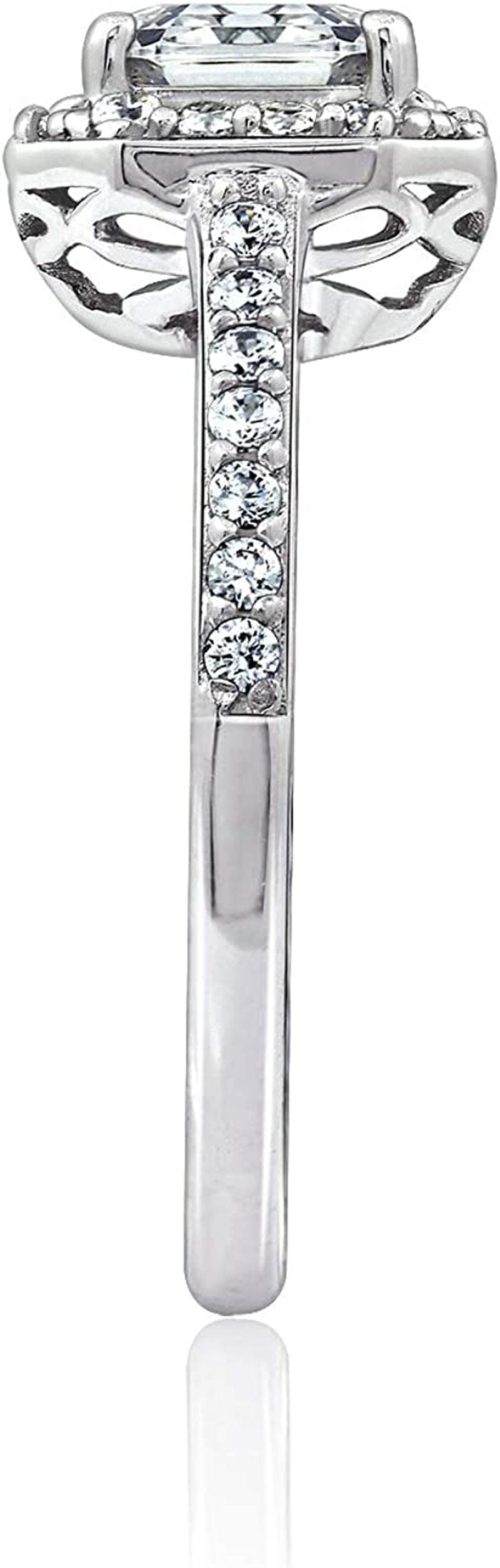 Collection Platinum or Gold Plated Sterling Silver Asscher-Cut Halo Ring Set with Infinite Elements Zirconia