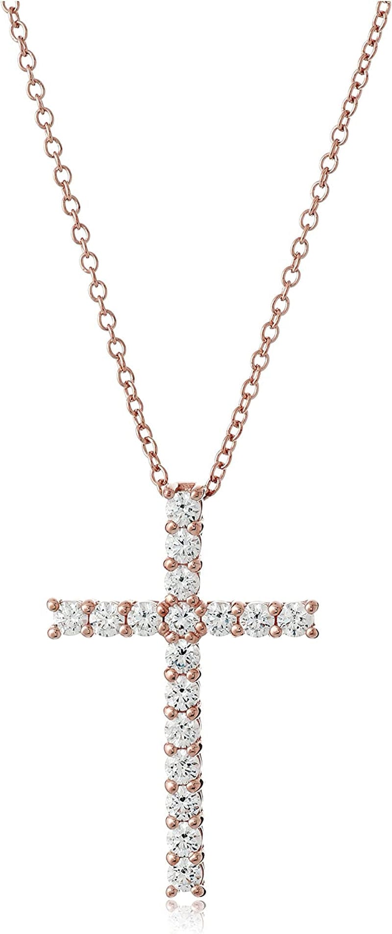 Collection Platinum or Gold Plated Sterling Silver Cross Pendant Necklace with Infinite Elements Zirconia, 18" rose-gold-plated-silver / 2 cttw