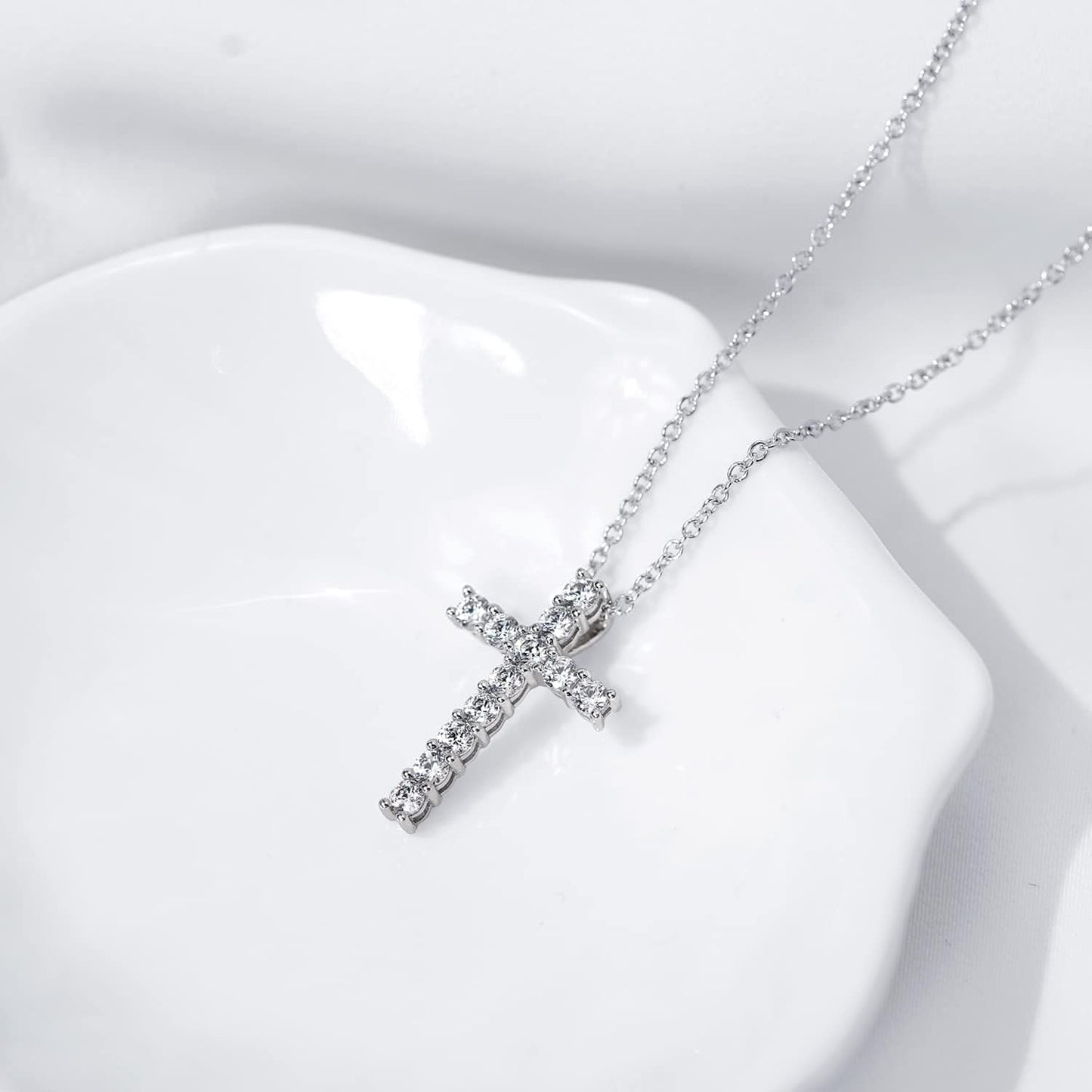 Collection Platinum or Gold Plated Sterling Silver Cross Pendant Necklace with Infinite Elements Zirconia, 18"