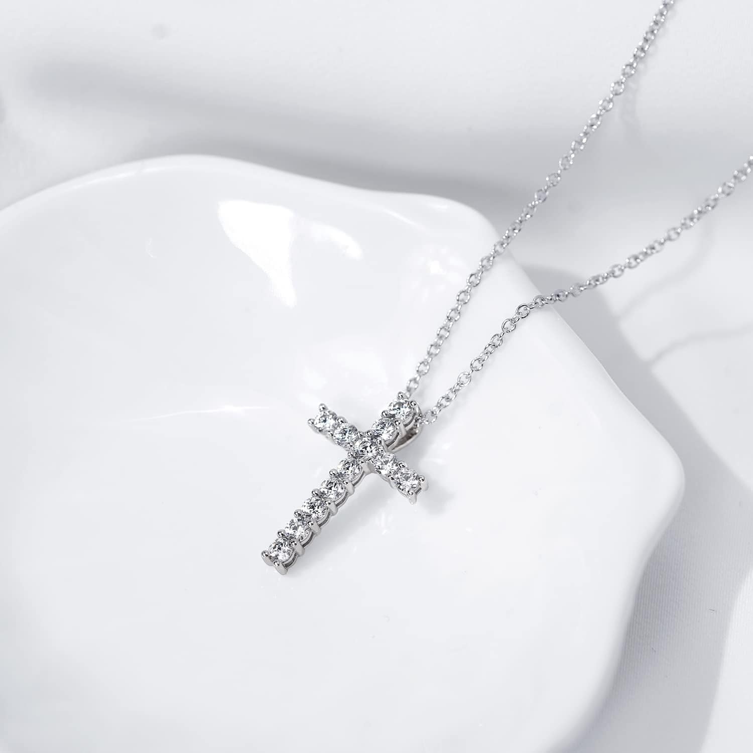 Collection Platinum or Gold Plated Sterling Silver Cross Pendant Necklace with Infinite Elements Zirconia, 18"