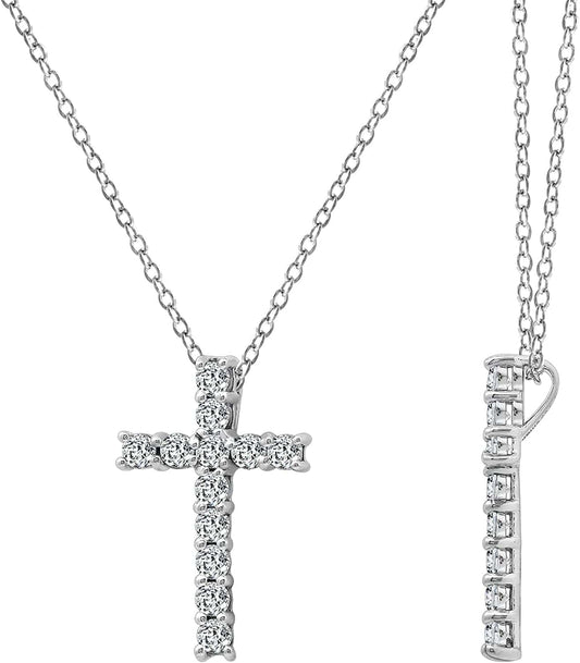 Collection Platinum or Gold Plated Sterling Silver Cross Pendant Necklace with Infinite Elements Zirconia, 18" platinum-plated-silver / 1 cttw