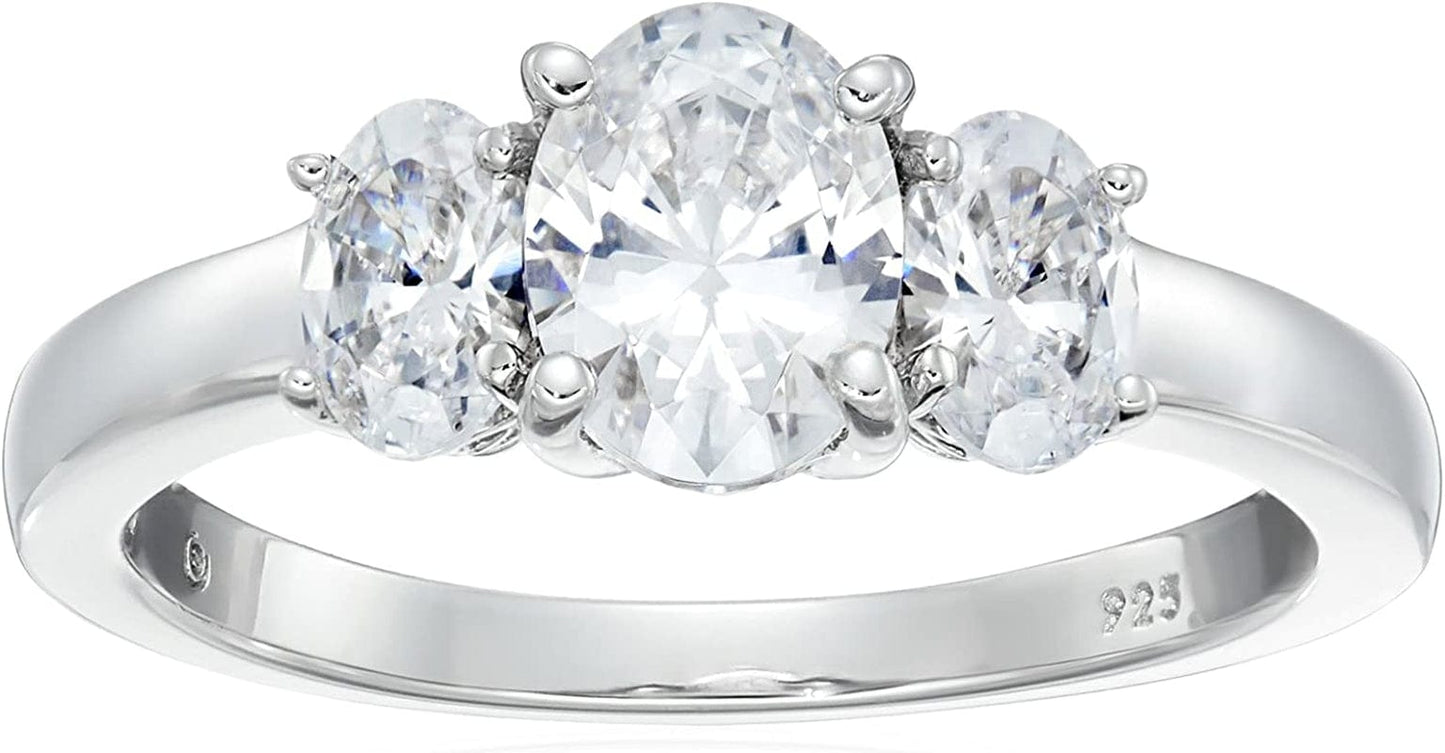 Collection Platinum or Gold Plated Sterling Silver Fancy Cut 3-Stone Ring Made with Infinite Elements Zirconia White Cubic Zirconia/Platinum / Oval-Shape (3 cttw) / Size 9