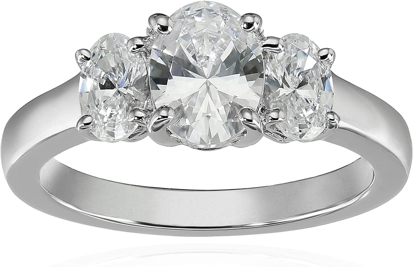 Collection Platinum or Gold Plated Sterling Silver Fancy Cut 3-Stone Ring Made with Infinite Elements Zirconia Platinum Plated Silver / Oval-Shape (3 cttw) / Size 7