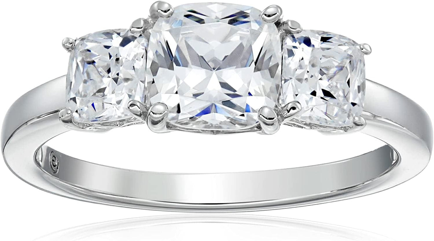 Collection Platinum or Gold Plated Sterling Silver Fancy Cut 3-Stone Ring Made with Infinite Elements Zirconia Platinum Plated Silver / Cushion-Cut (3 cttw) / Size 9
