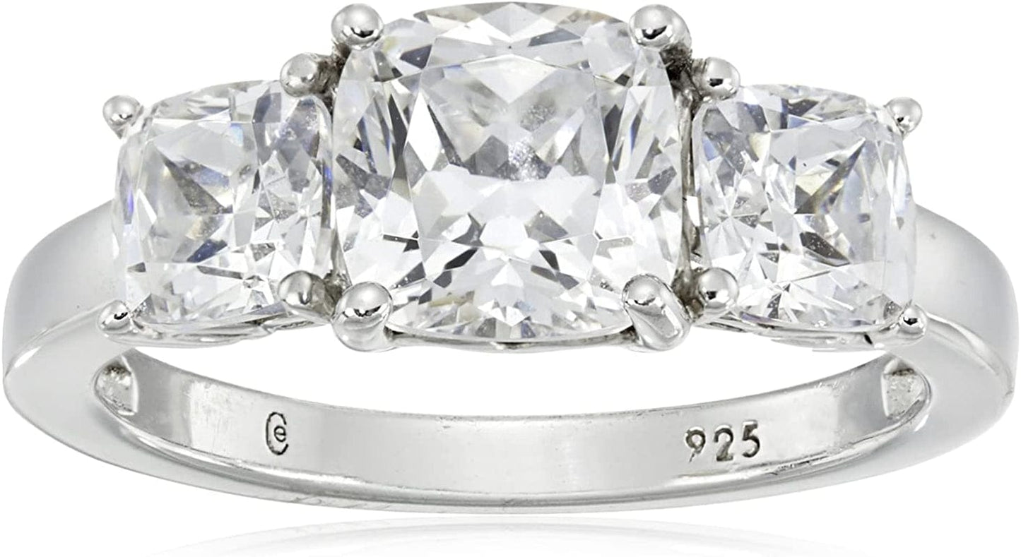 Collection Platinum or Gold Plated Sterling Silver Fancy Cut 3-Stone Ring Made with Infinite Elements Zirconia Platinum Plated Silver / Cushion-Cut (3 cttw) / Size 6