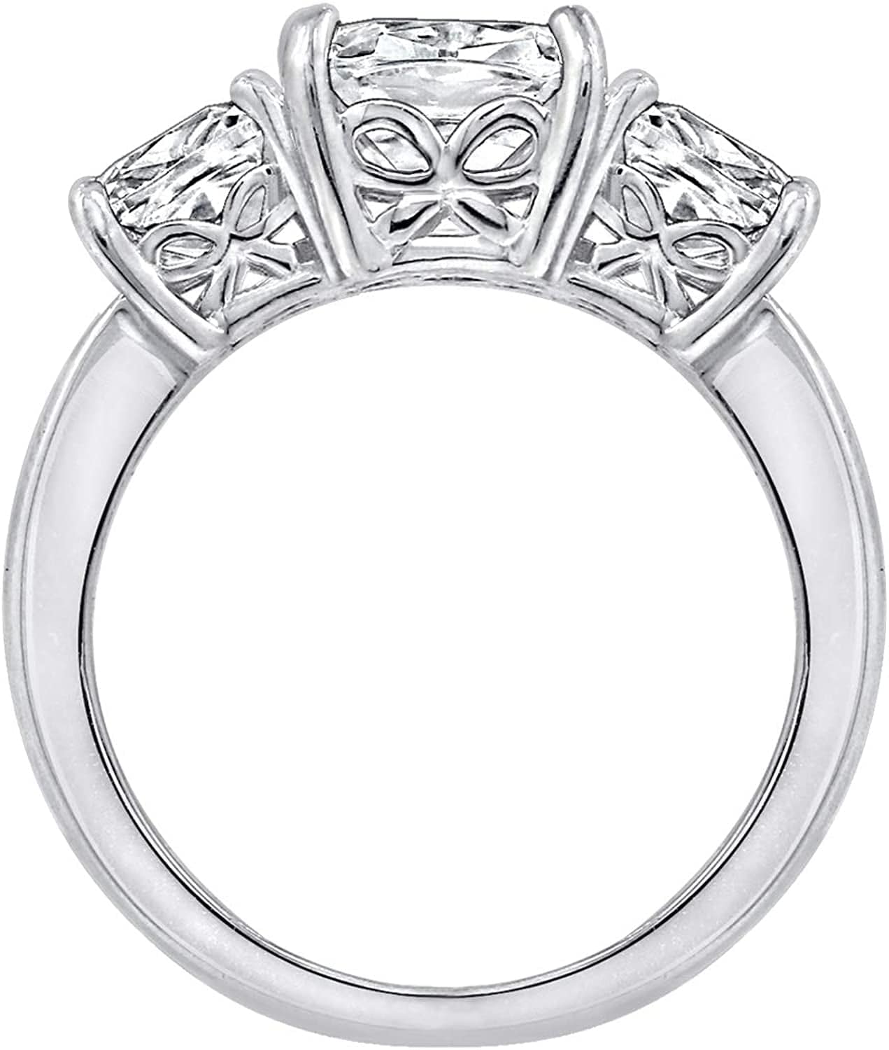 Collection Platinum or Gold Plated Sterling Silver Fancy Cut 3-Stone Ring Made with Infinite Elements Zirconia