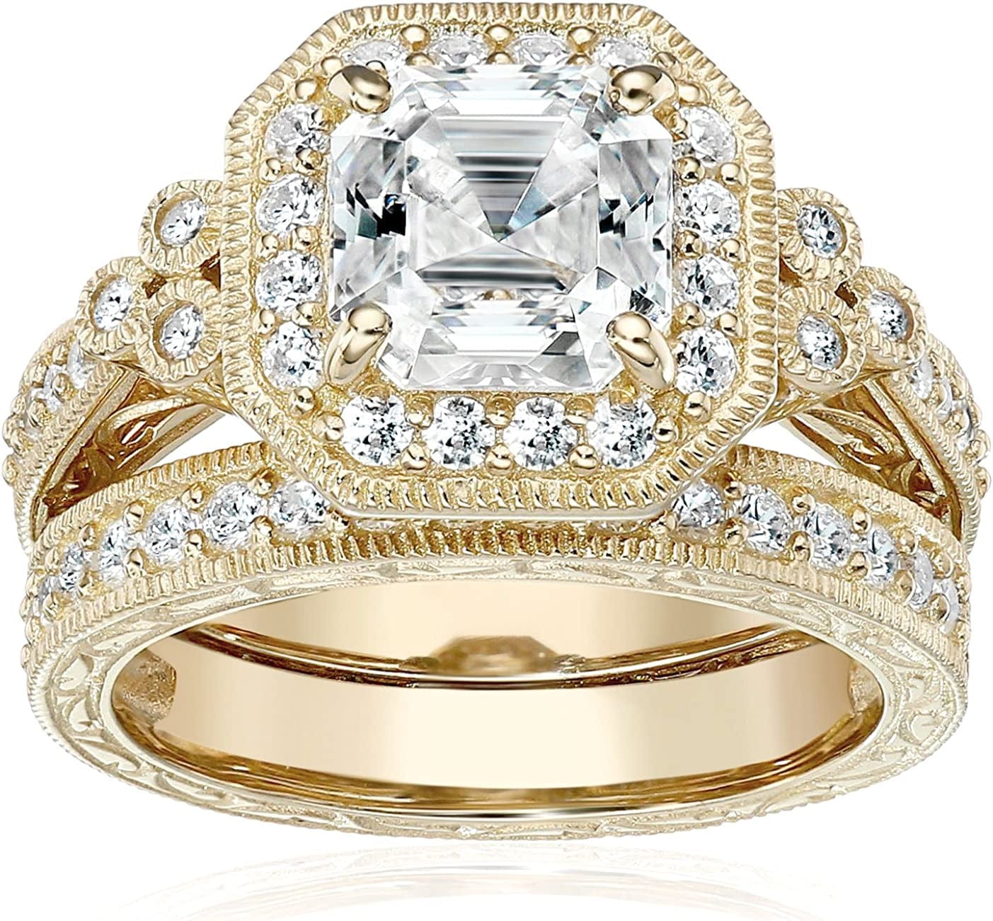 Collection Platinum or Gold Plated Sterling Silver Infinite Elements Zirconia Antique Ring Set Yellow-gold-plated / 9