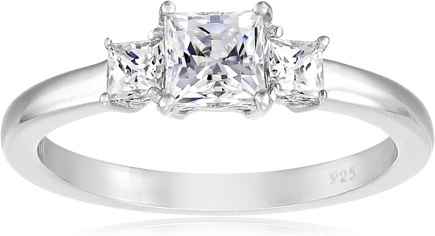 Collection Platinum or Gold Plated Sterling Silver Princess-Cut 3-Stone Ring Made with Infinite Elements Zirconia Platinum Plated Silver / 2 cttw / Size 8