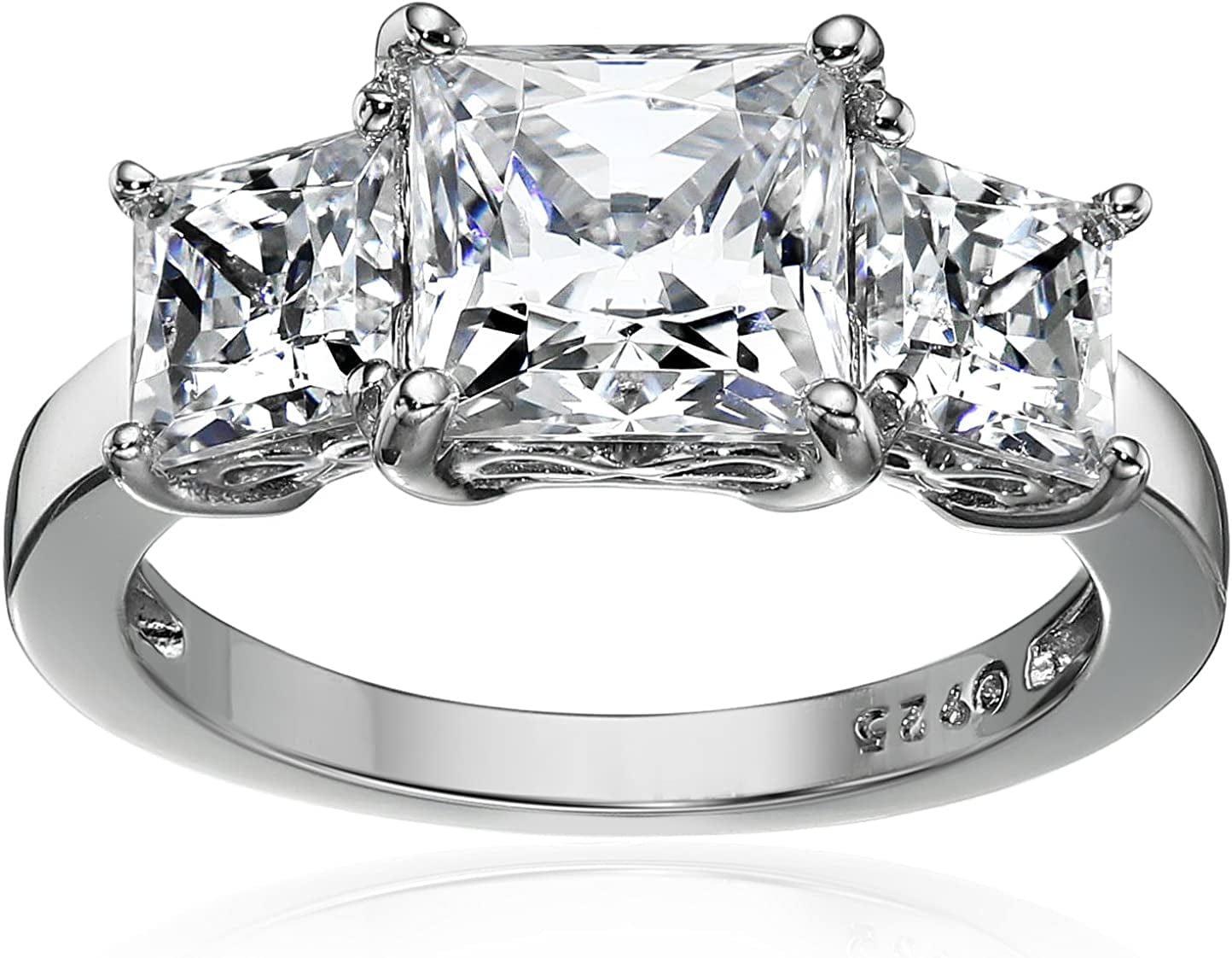 Collection Platinum or Gold Plated Sterling Silver Princess-Cut 3-Stone Ring Made with Infinite Elements Zirconia Platinum Plated Silver / 3 cttw / Size 5