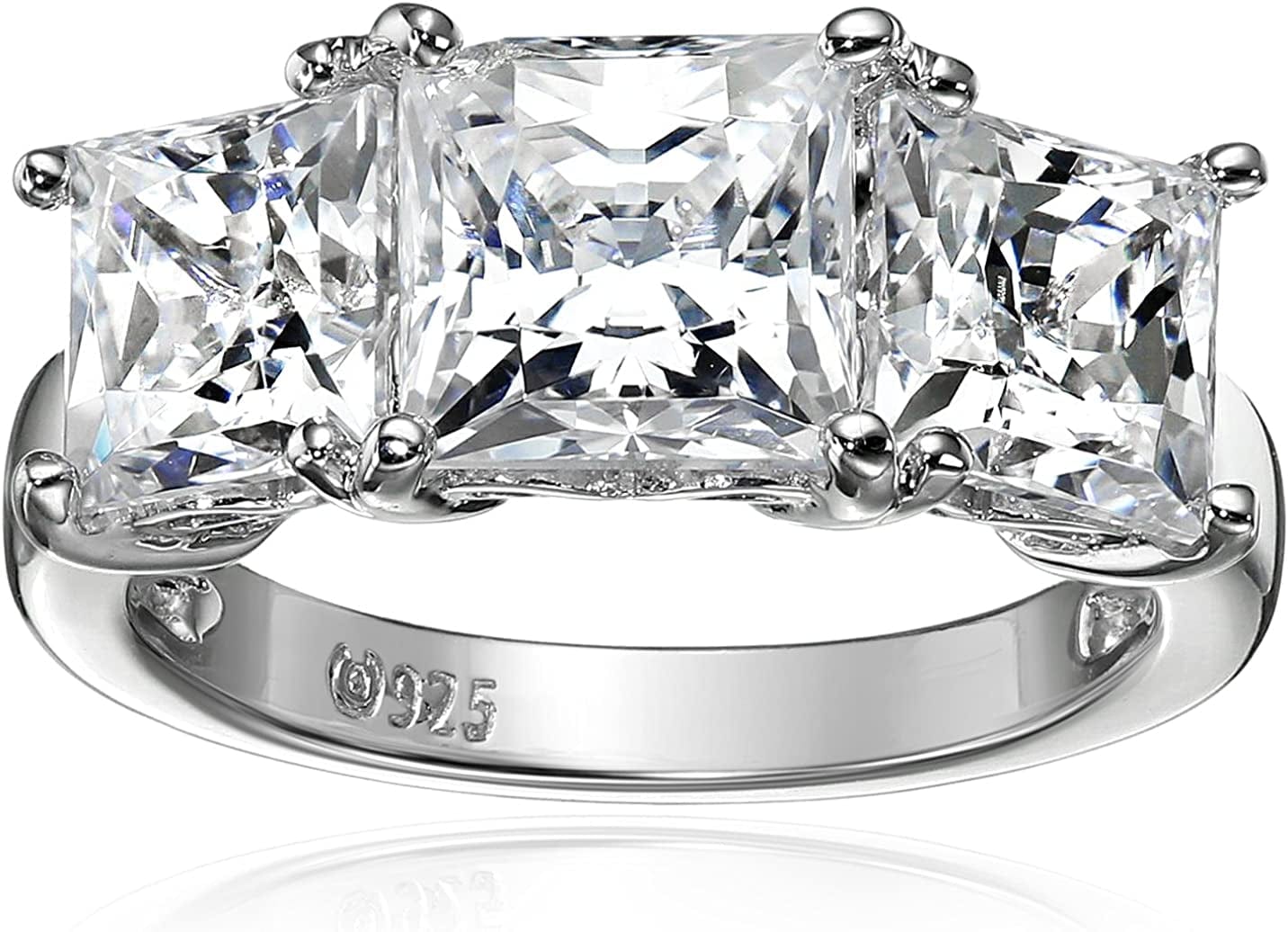 Collection Platinum or Gold Plated Sterling Silver Princess-Cut 3-Stone Ring Made with Infinite Elements Zirconia Platinum Plated Silver / 4 cttw / Size 5
