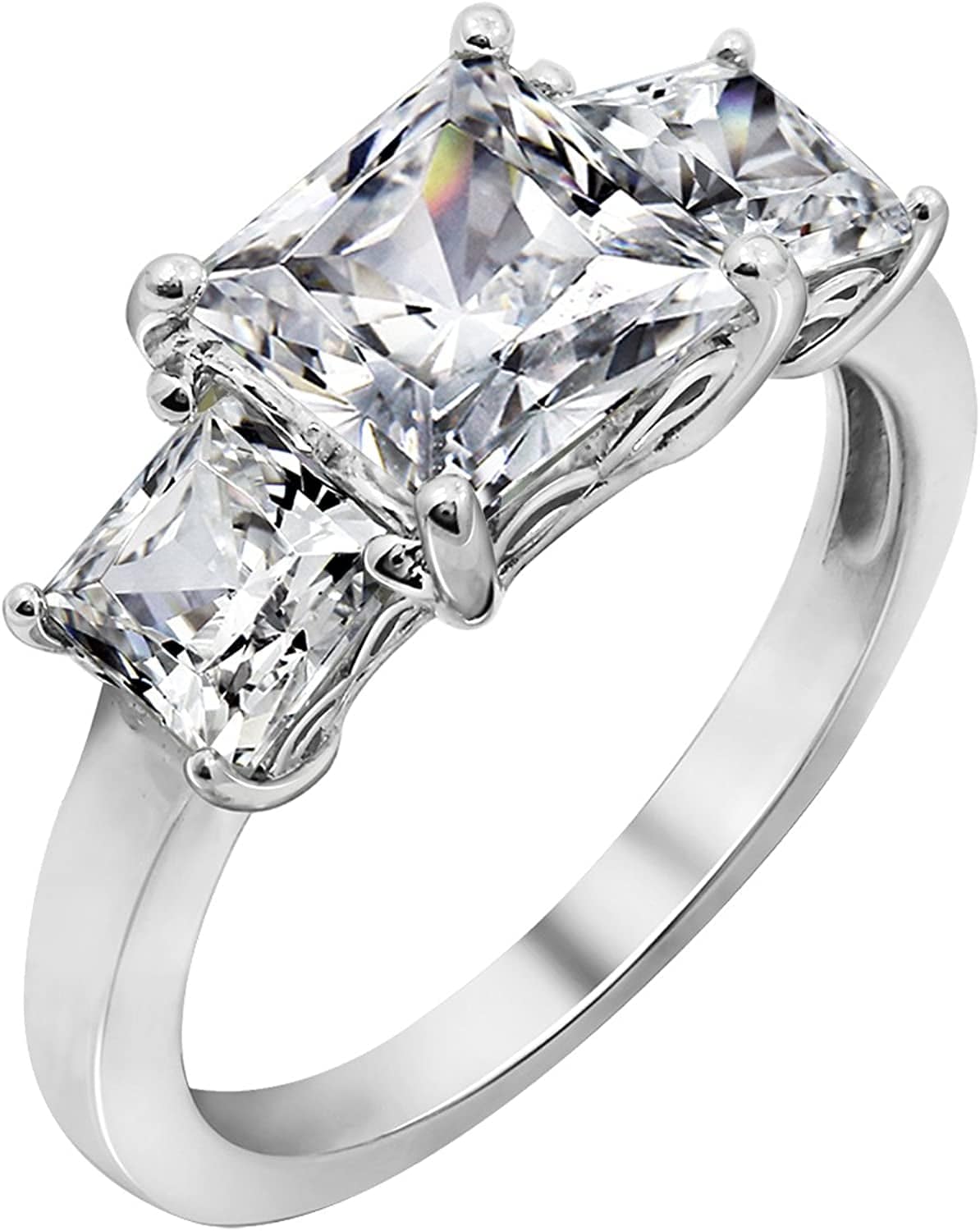 Collection Platinum or Gold Plated Sterling Silver Princess-Cut 3-Stone Ring Made with Infinite Elements Zirconia Platinum Plated Silver / 3 cttw / Size 9