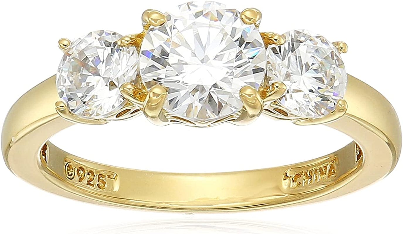 Collection Platinum or Gold Plated Sterling Silver round 3-Stone Ring Made with Infinite Elements Zirconia Yellow Gold Plated Silver / 2 cttw / Size 8