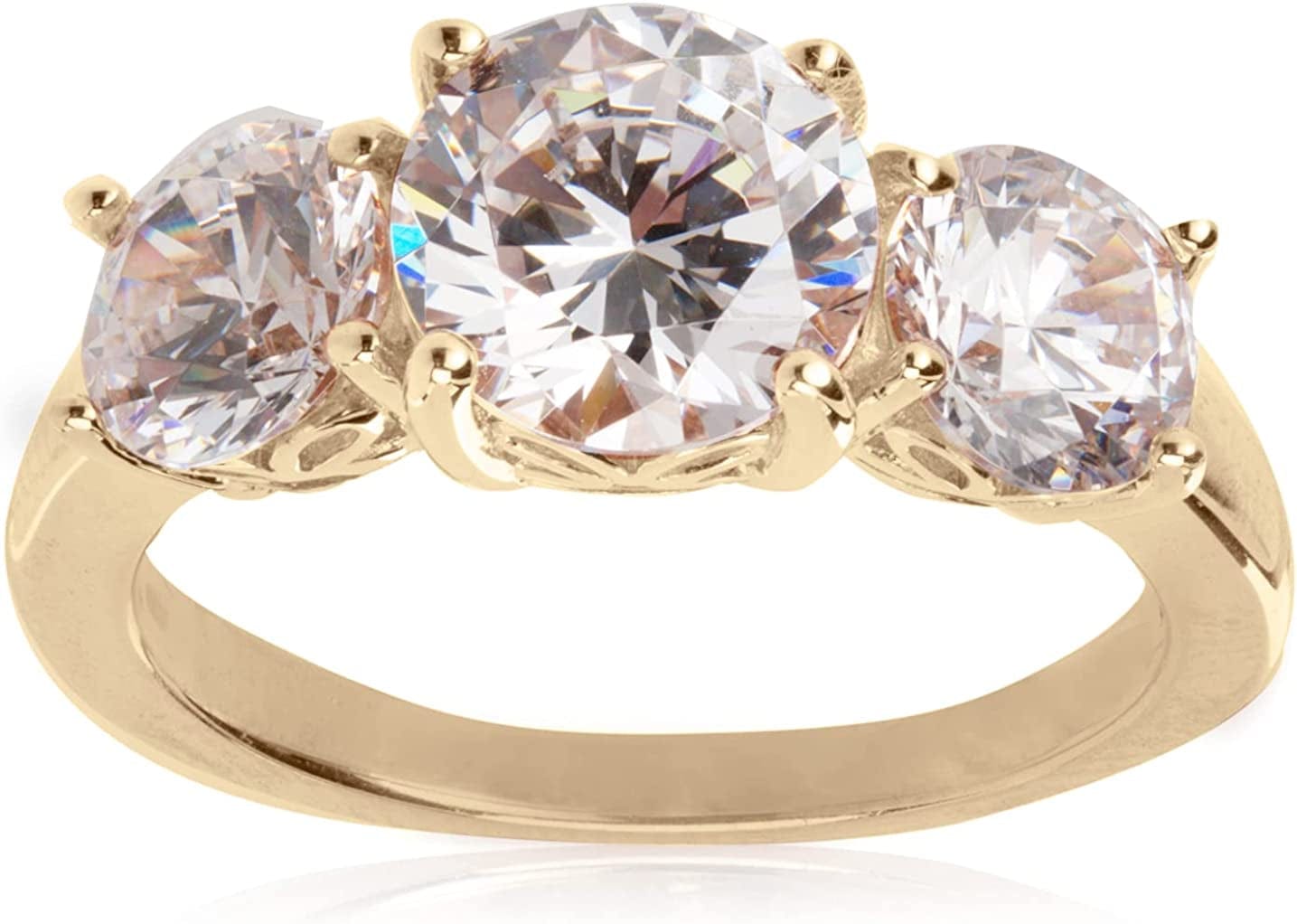 Collection Platinum or Gold Plated Sterling Silver round 3-Stone Ring Made with Infinite Elements Zirconia Yellow Gold Plated Silver / 3 cttw / Size 6