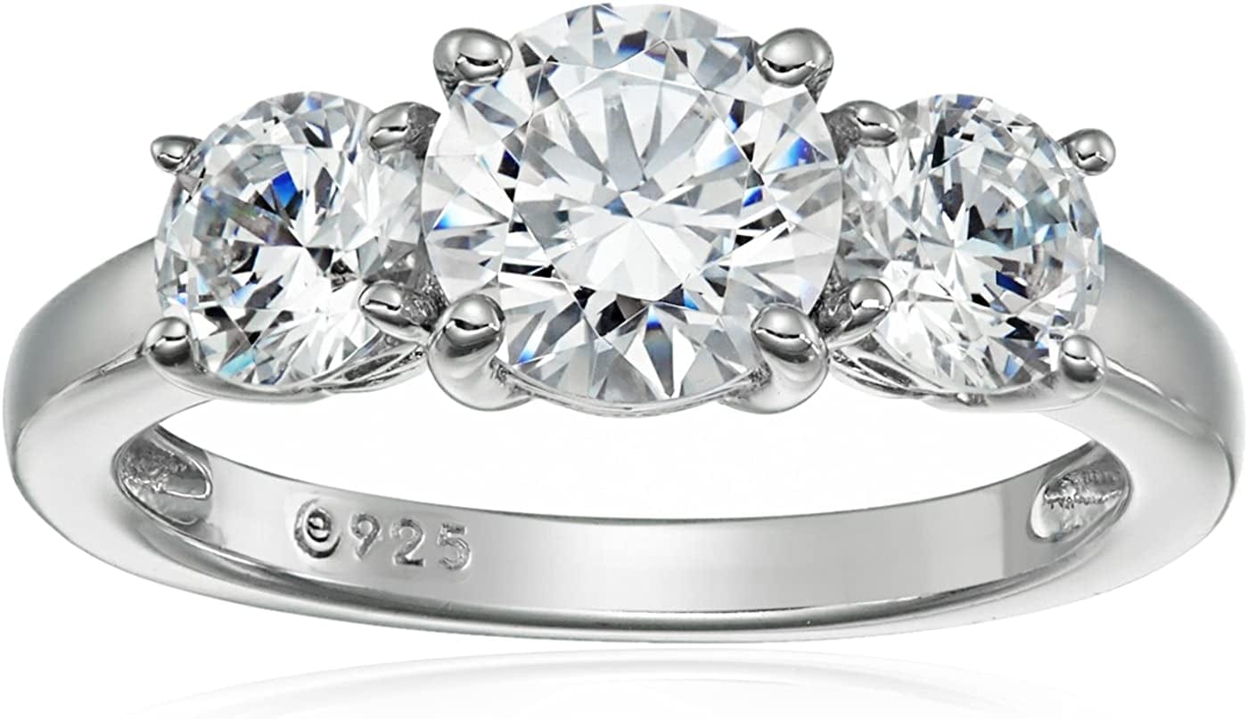 Collection Platinum or Gold Plated Sterling Silver round 3-Stone Ring Made with Infinite Elements Zirconia Platinum Plated Silver / 2 cttw / Size 5