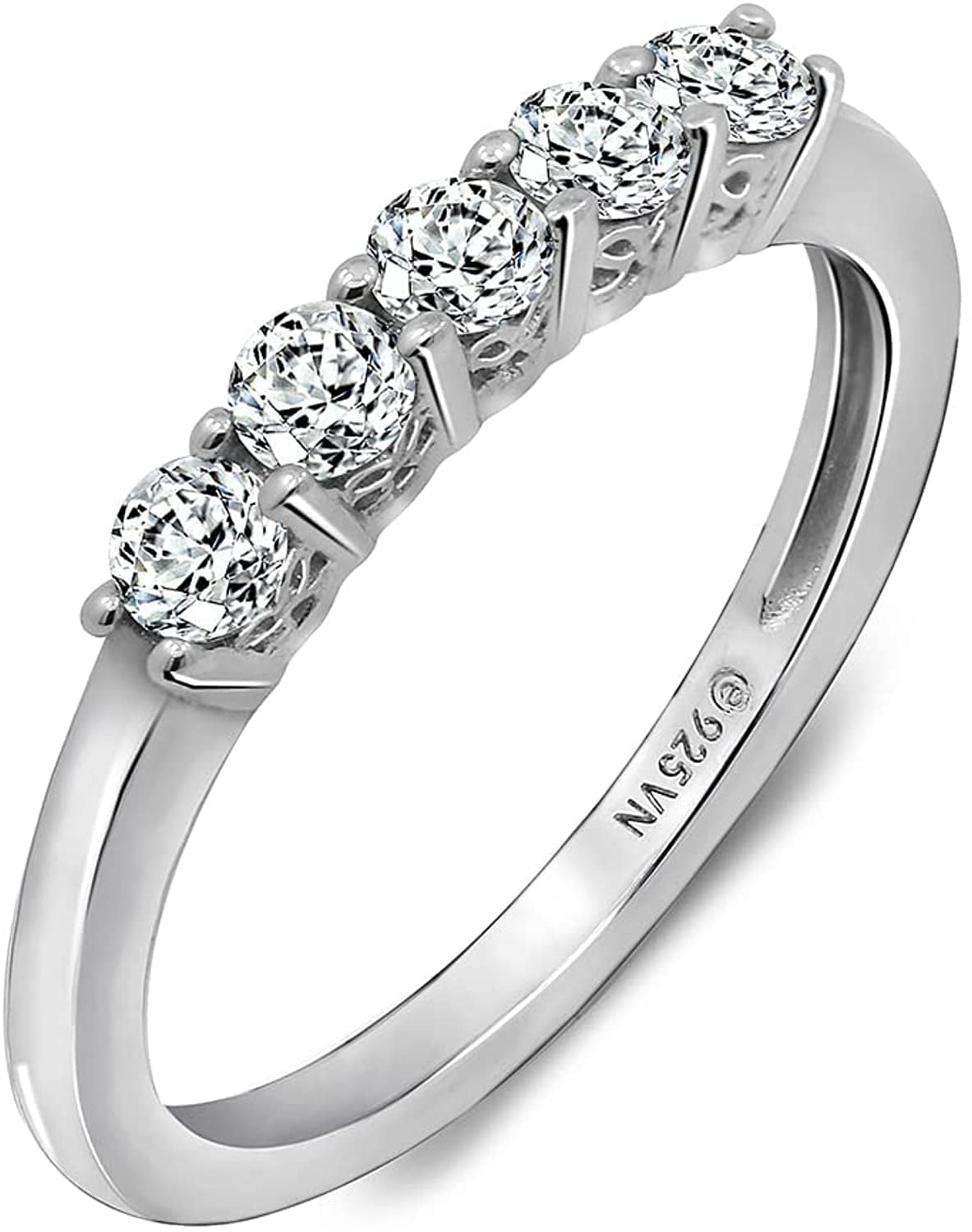 Collection Platinum or Gold Plated Sterling Silver Round-Cut 5-Stone Ring Made with Infinite Elements Zirconia Platinum Plated Silver / 1/2 cttw / Size 7