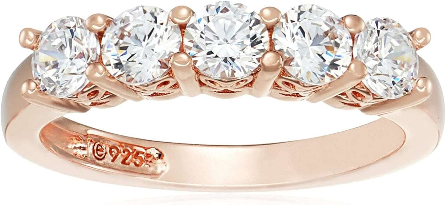 Collection Platinum or Gold Plated Sterling Silver Round-Cut 5-Stone Ring Made with Infinite Elements Zirconia Rose Gold Plated Silver / 1.25 cttw / Size 7