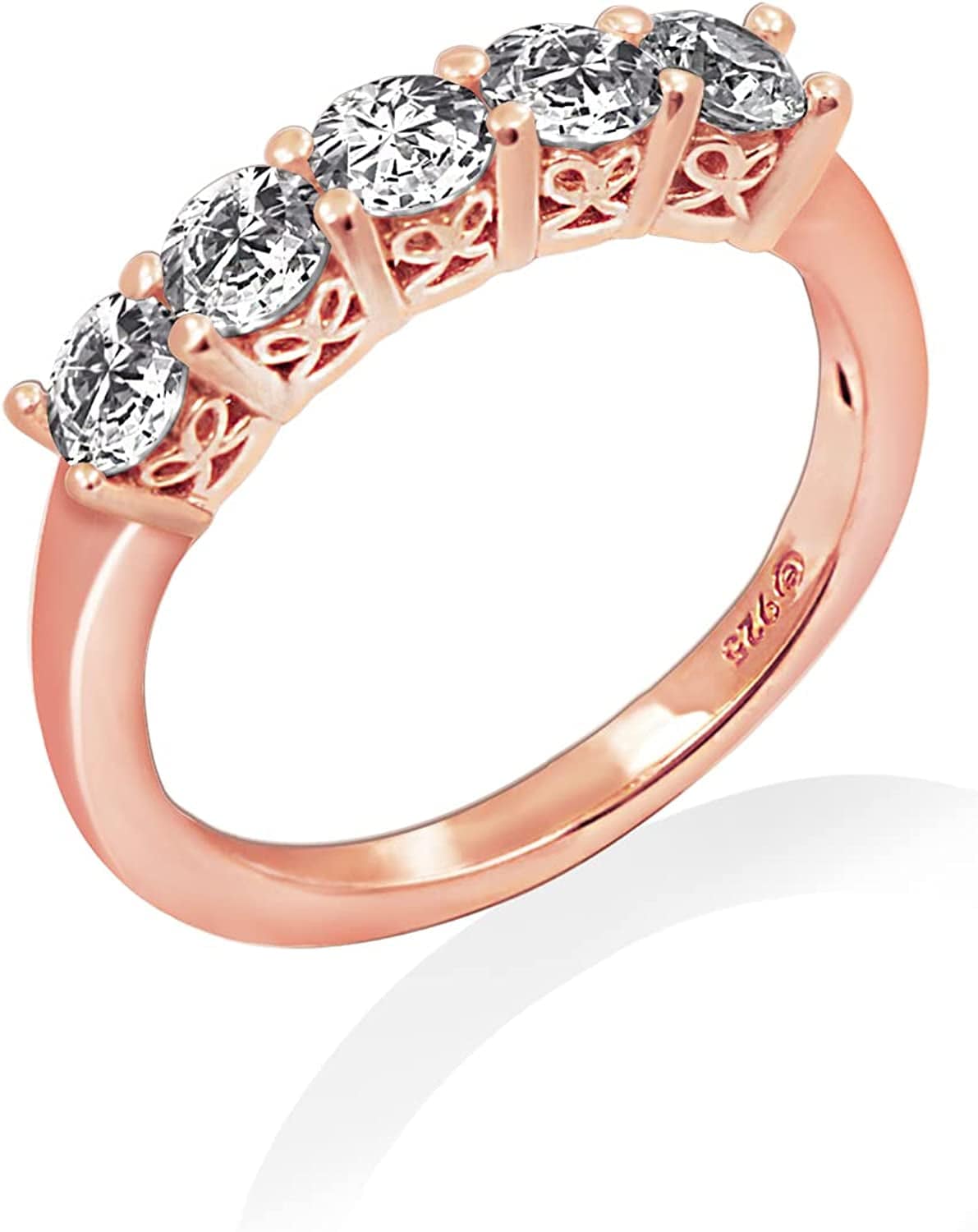 Collection Platinum or Gold Plated Sterling Silver Round-Cut 5-Stone Ring Made with Infinite Elements Zirconia Rose Gold Plated Silver / 1.25 cttw / Size 6