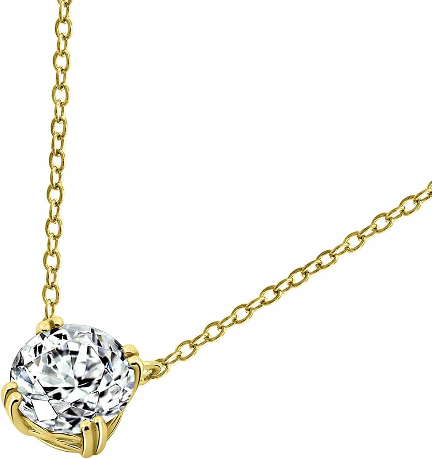 Collection Platinum or Gold-Plated Sterling Silver Round-Cut Infinite Elements Zirconia Solitaire Pendant Necklace yellow-gold-plated-silver / 3 cttw
