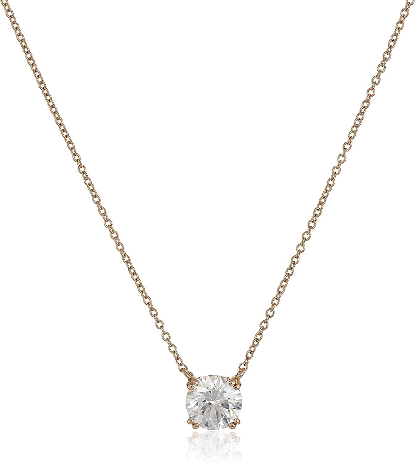 Collection Platinum or Gold-Plated Sterling Silver Round-Cut Infinite Elements Zirconia Solitaire Pendant Necklace rose-gold-plated-silver / 2 cttw