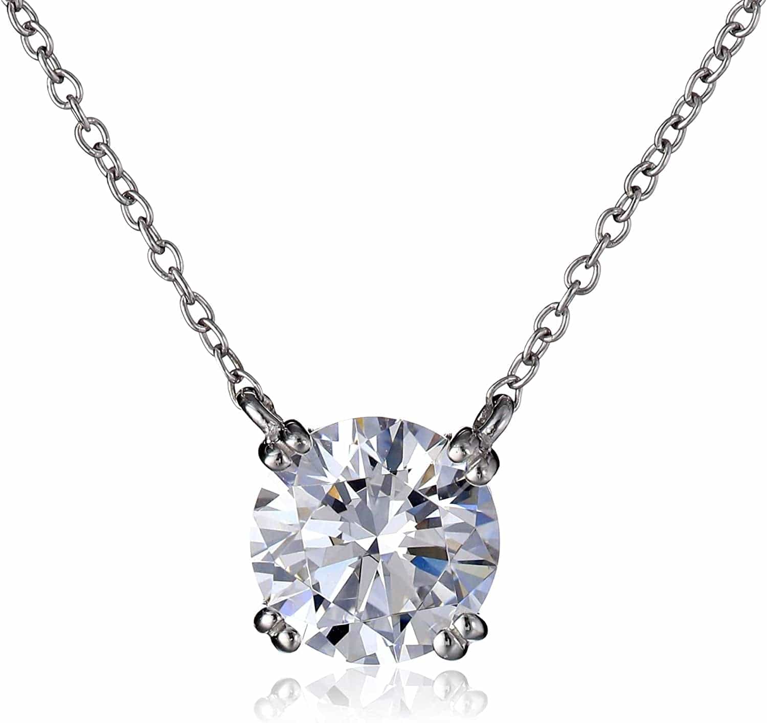 Collection Platinum or Gold-Plated Sterling Silver Round-Cut Infinite Elements Zirconia Solitaire Pendant Necklace platinum-plated-silver / 3 cttw