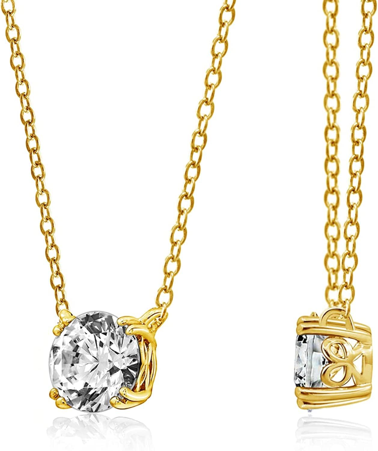 Collection Platinum or Gold-Plated Sterling Silver Round-Cut Infinite Elements Zirconia Solitaire Pendant Necklace yellow-gold-plated-silver / 1 cttw