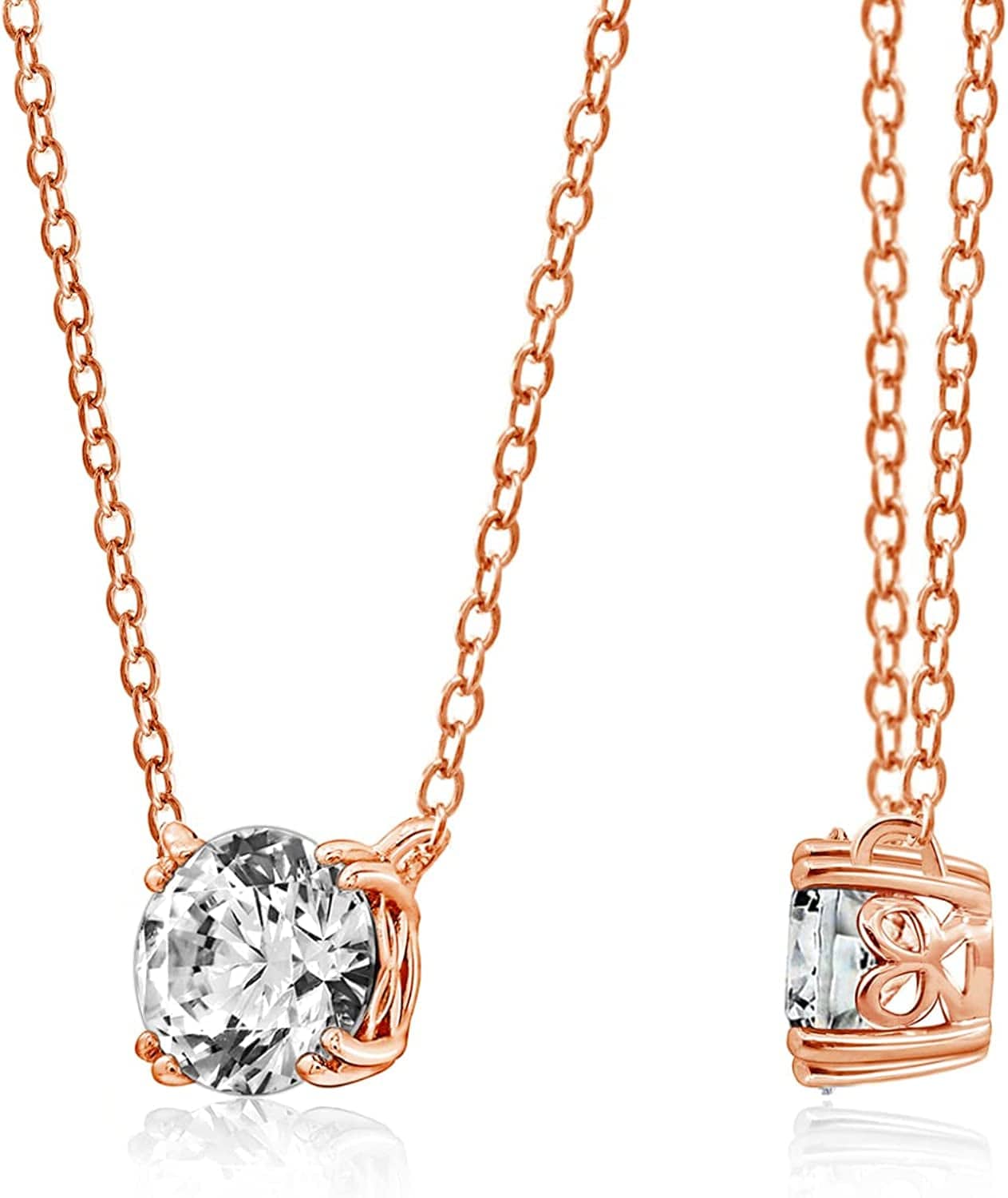 Collection Platinum or Gold-Plated Sterling Silver Round-Cut Infinite Elements Zirconia Solitaire Pendant Necklace rose-gold-plated-silver / 1 cttw