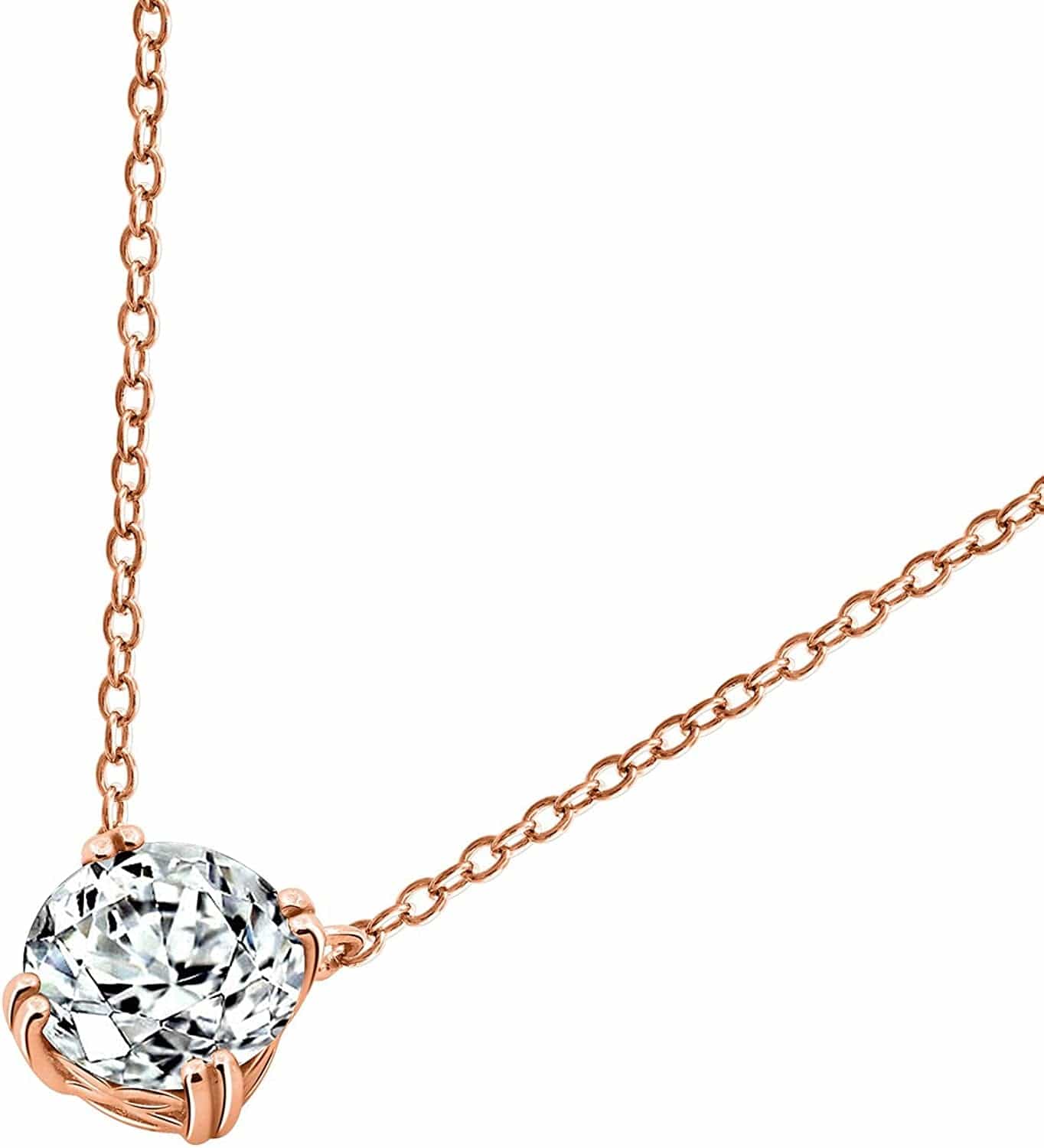Collection Platinum or Gold-Plated Sterling Silver Round-Cut Infinite Elements Zirconia Solitaire Pendant Necklace rose-gold-plated-silver / 3 cttw