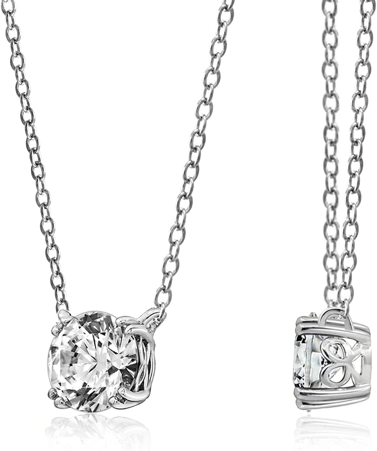 Collection Platinum or Gold-Plated Sterling Silver Round-Cut Infinite Elements Zirconia Solitaire Pendant Necklace platinum-plated-silver / 1 cttw