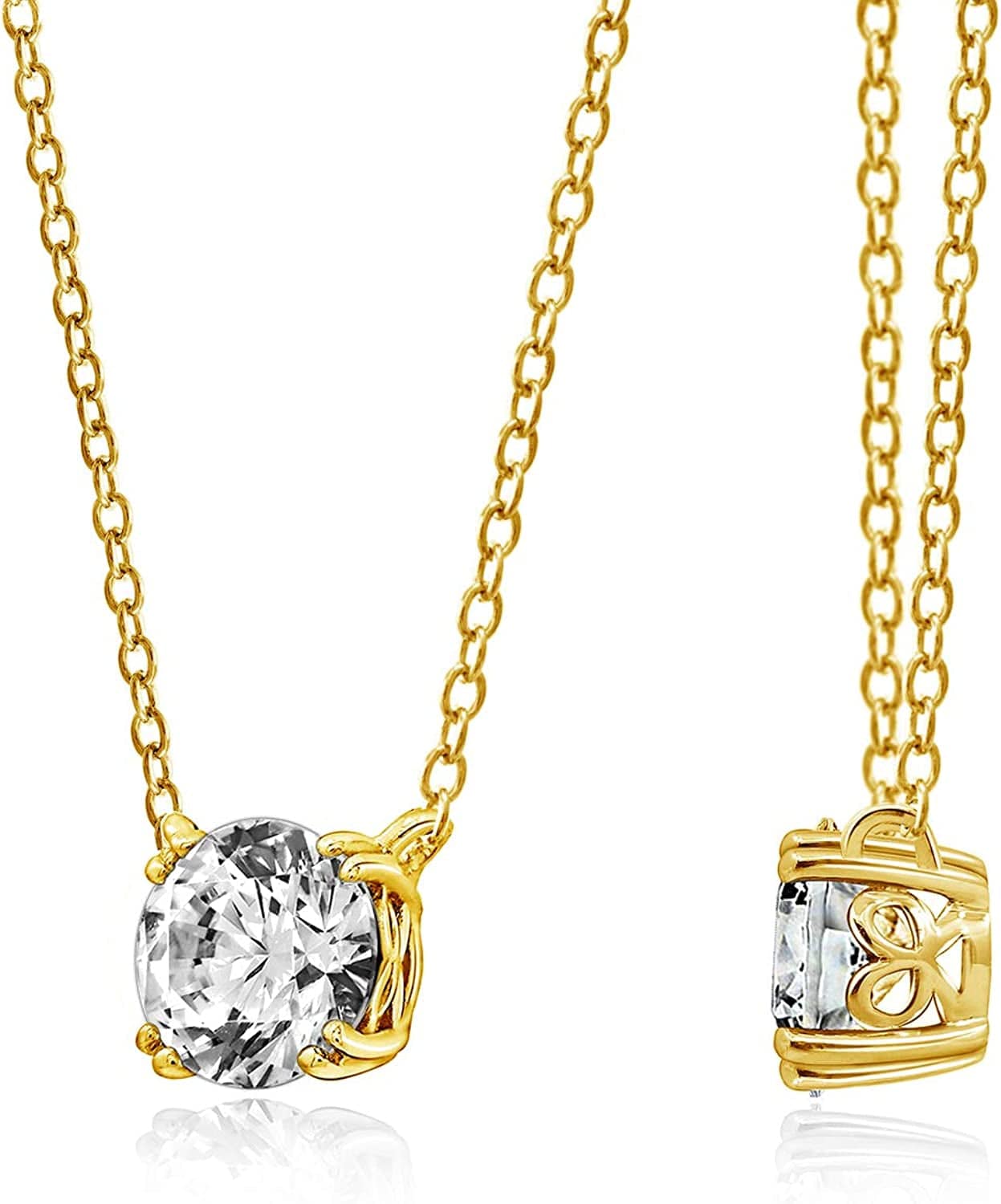 Collection Platinum or Gold-Plated Sterling Silver Round-Cut Infinite Elements Zirconia Solitaire Pendant Necklace yellow-gold-plated-silver / 2 cttw