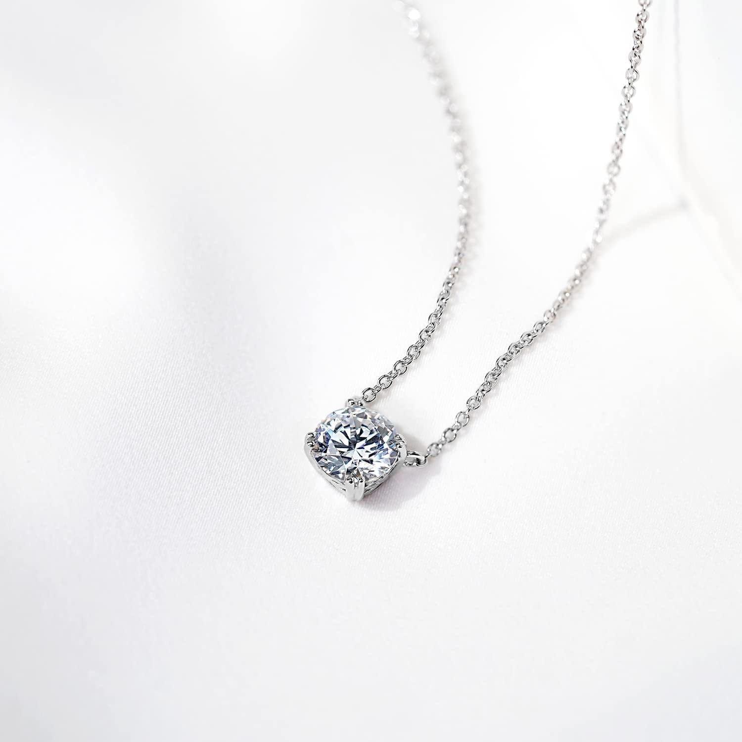 Collection Platinum or Gold-Plated Sterling Silver Round-Cut Infinite Elements Zirconia Solitaire Pendant Necklace