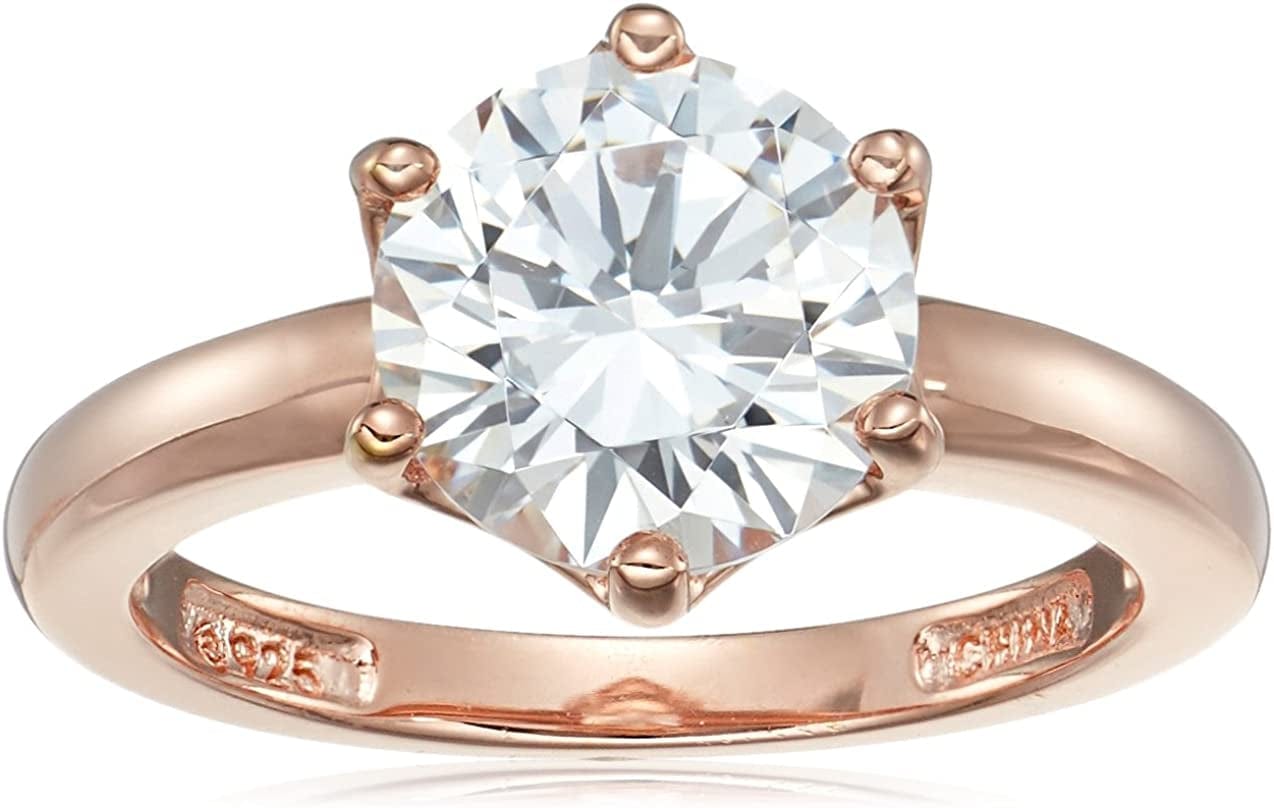 Collection Platinum or Gold Plated Sterling Silver round Cut Solitaire Ring Made with Infinite Elements Zirconia White Cubic Zirconia/Rose Gold / 3 cttw / Size 6