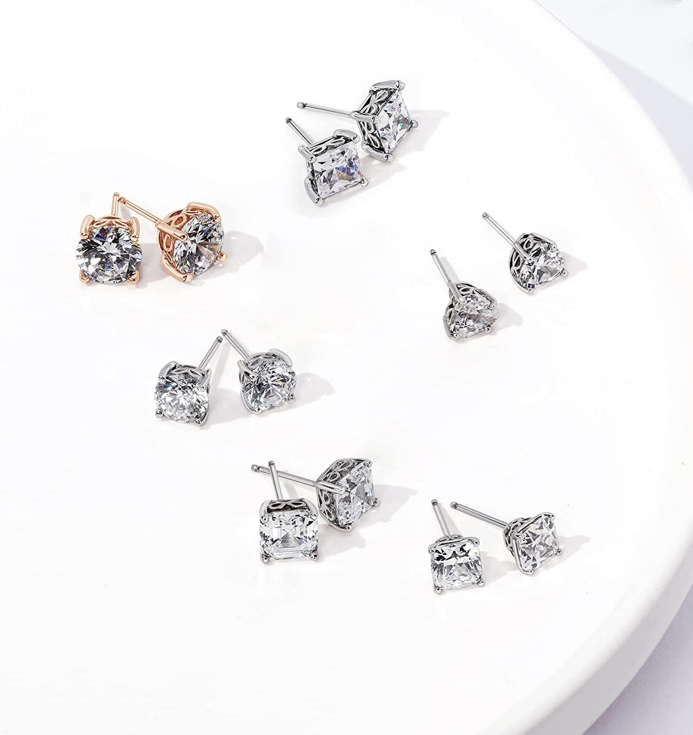 Collection Platinum or Gold Plated Sterling Silver Round-Cut Stud Earrings Made with Infinite Elements Zirconia Apparel & Accessories > Jewelry > Earrings Amazon Collection