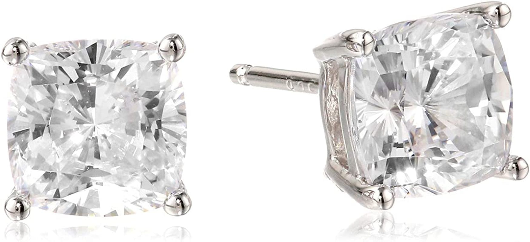 Collection Platinum Plated Sterling Silver Cushion Cut Cubic Zirconia Stud Earrings 3 cttw